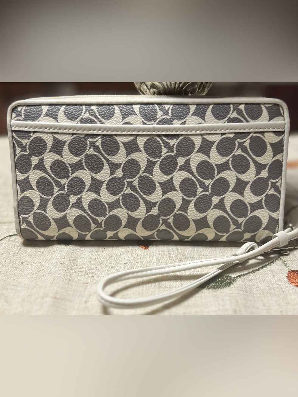 Coach Gray and White Signature Wristlet
